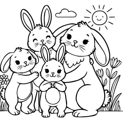 Familia de conejos adorables