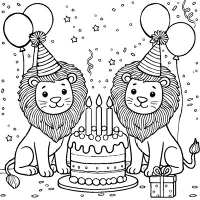 Unos leones que celebran un cumpleaños